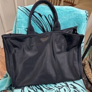 kate spade black nylon laptop tote with gold logo